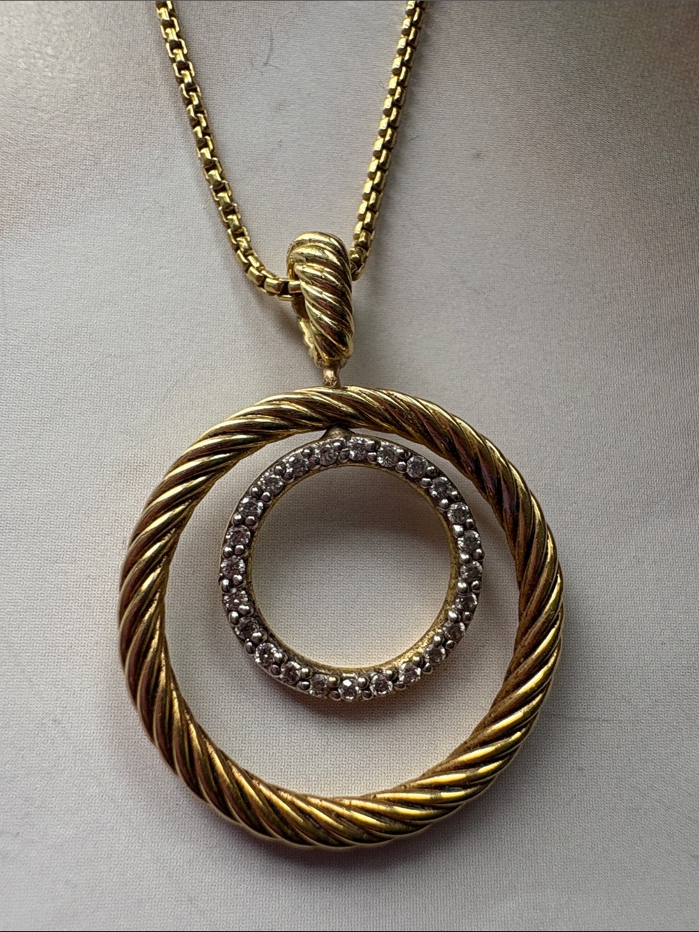 David Yurman Gold Diamond Mobile Circle Necklace